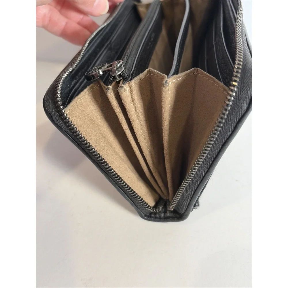 Lancel Paris Black Leather Wallet Clutch Zip Close w Tassel